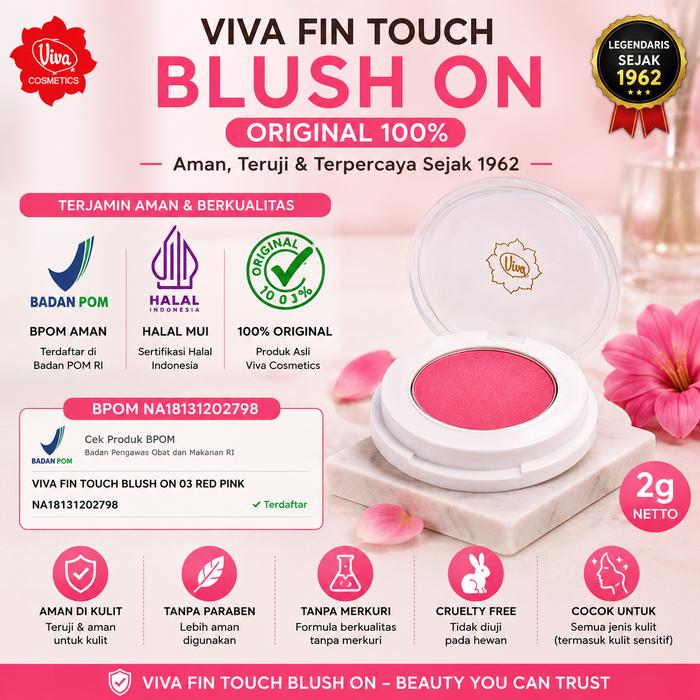 Viva Fin Touch Blush On 2g - Blush Wajah 03 Pink & 04 Peach Natural Finish