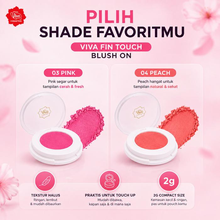 Viva Fin Touch Blush On 2g - Blush Wajah 03 Pink & 04 Peach Natural Finish