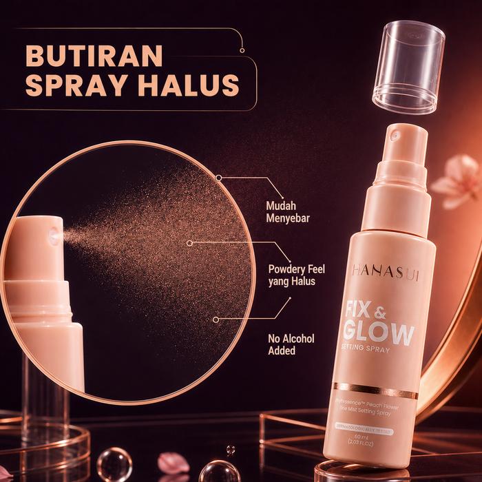 Hanasui Fix & Glow Setting Spray 60ml - Makeup Setting Spray untuk Tampilan Fresh & Tahan Lama
