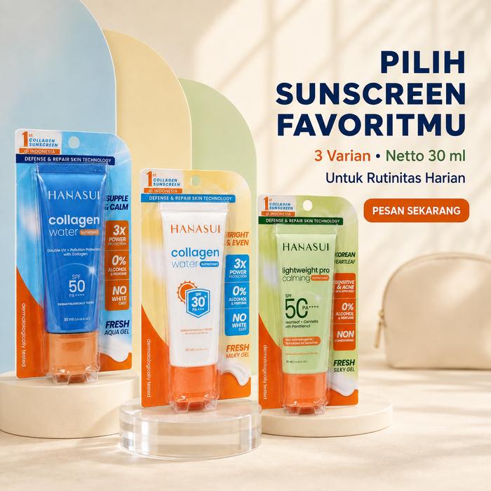 Hanasui Sunscreen 30ml SPF 30 & SPF 50 - Collagen Water & Lightweight Pro Calming