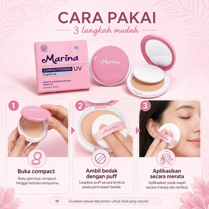 Marina Compact Powder UV Brighten Up 12g - Bedak Padat Wajah untuk Tampilan Cerah & Halus