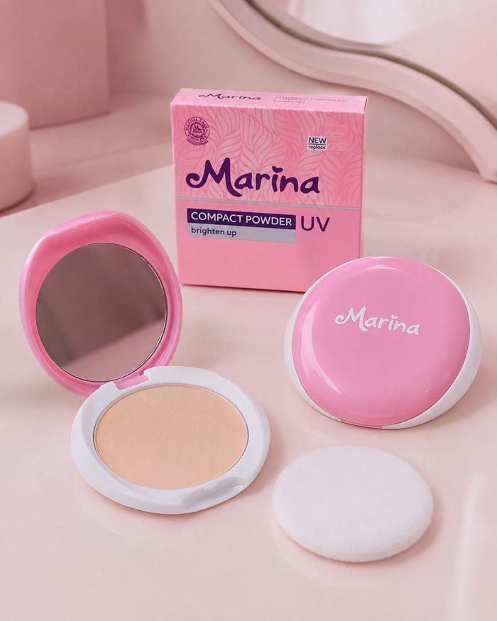 Marina Compact Powder UV Brighten Up 12g - Bedak Padat Wajah untuk Tampilan Cerah & Halus