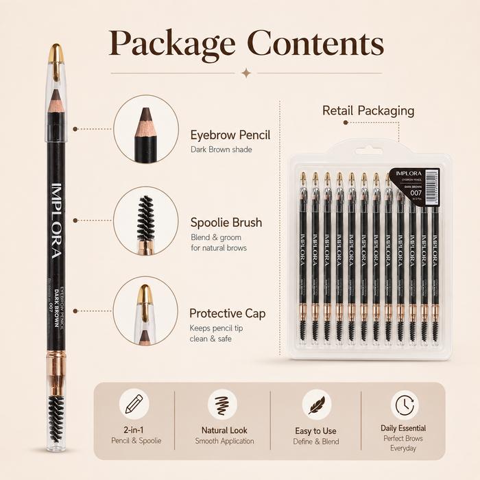 Implora Eyebrow Pencil 2 in 1 Dark Brown 007 - Pensil Alis + Spoolie