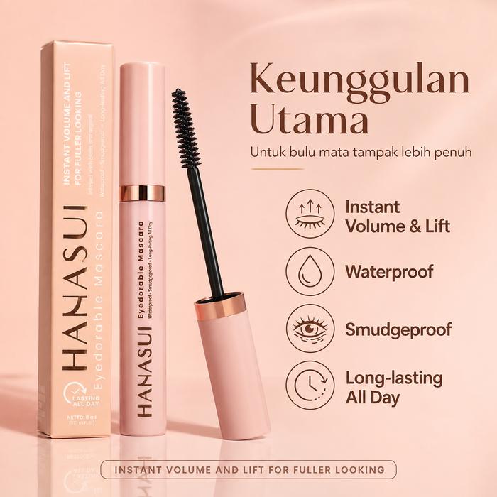 Hanasui Eyedorable Mascara Waterproof 8ml - Maskara Volume & Lift Smudgeproof
