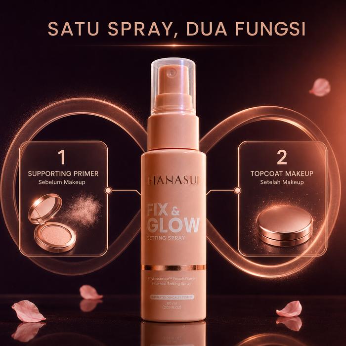 Hanasui Fix & Glow Setting Spray 60ml - Makeup Setting Spray untuk Tampilan Fresh & Tahan Lama