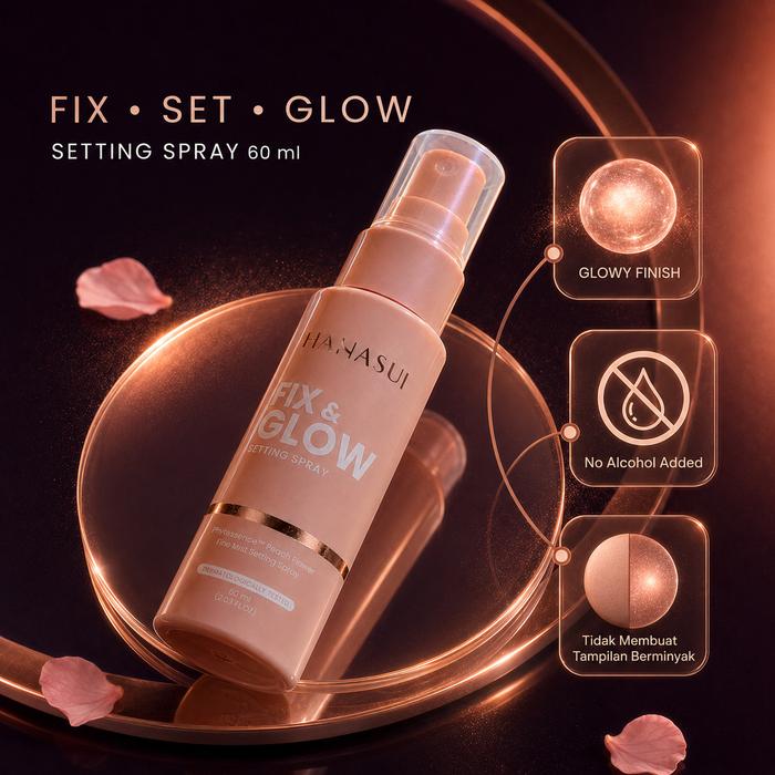 Hanasui Fix & Glow Setting Spray 60ml - Makeup Setting Spray untuk Tampilan Fresh & Tahan Lama