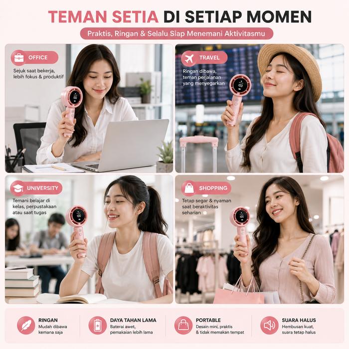 N68 Digital Handheld Fan Rechargeable USB - Kipas Angin Mini Portable 100 Level Speed