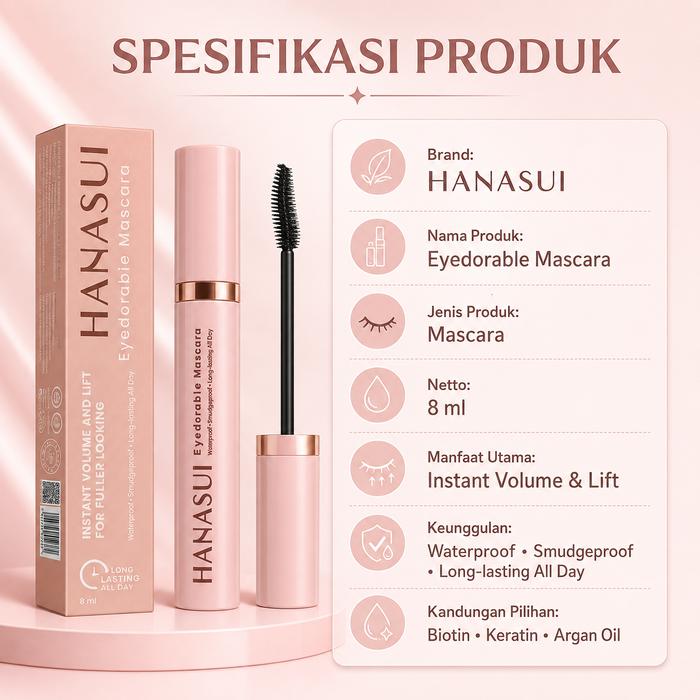 Hanasui Eyedorable Mascara Waterproof 8ml - Maskara Volume & Lift Smudgeproof