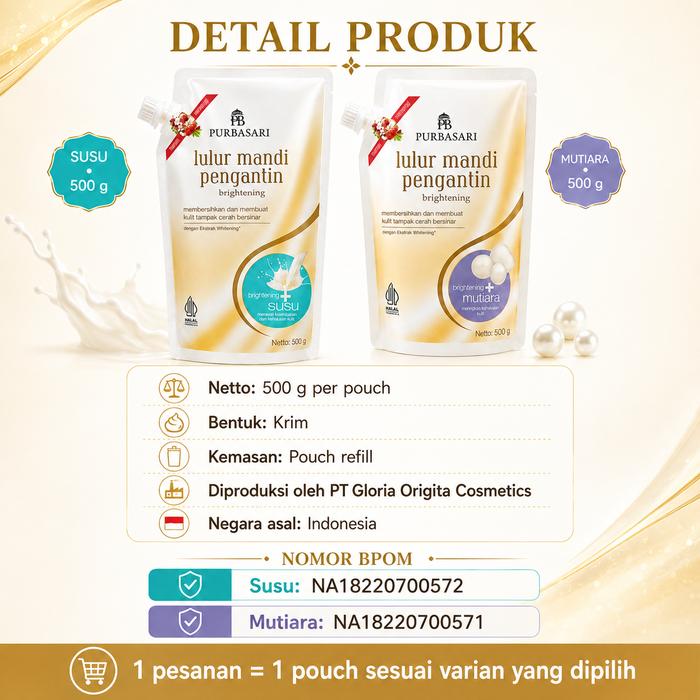Purbasari Lulur Mandi Pengantin Brightening 500g - Lulur Body Scrub Susu & Mutiara