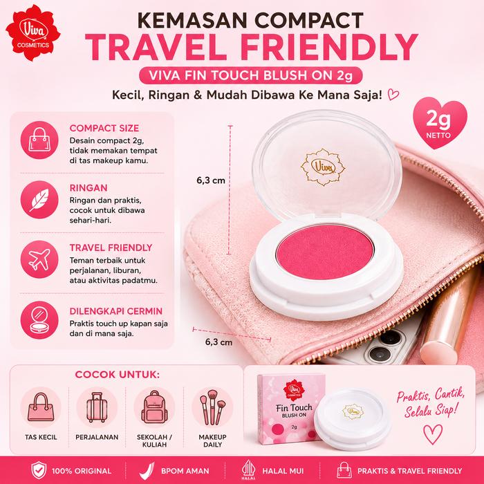 Viva Fin Touch Blush On 2g - Blush Wajah 03 Pink & 04 Peach Natural Finish
