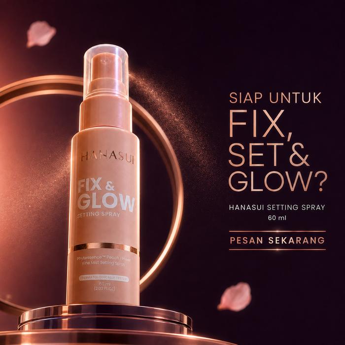 Hanasui Fix & Glow Setting Spray 60ml - Makeup Setting Spray untuk Tampilan Fresh & Tahan Lama