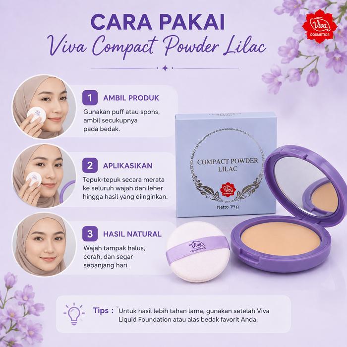 Viva Compact Powder Lilac 19g - Bedak Padat Wajah untuk Makeup Harian