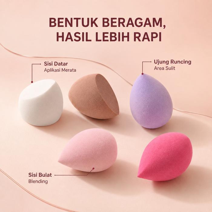 Makeup Sponge Set 5pcs - Beauty Blender Beragam Bentuk untuk Base Makeup