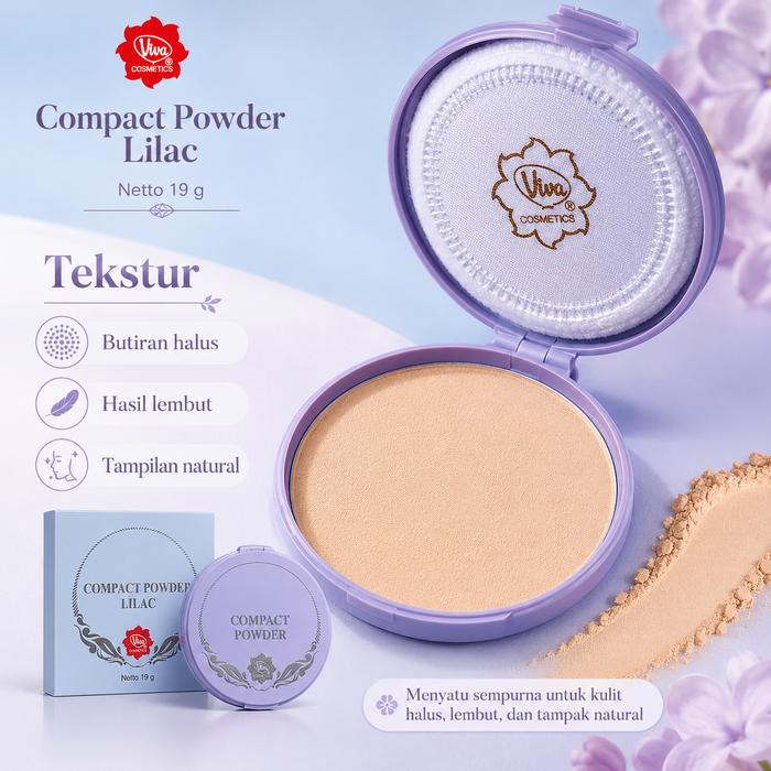 Viva Compact Powder Lilac 19g - Bedak Padat Wajah untuk Makeup Harian