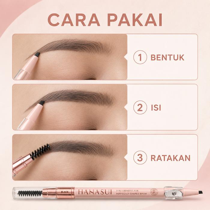 Hanasui Eyebrowtiful Pencil 3 in 1 Black 1.6g - Pensil Alis + Spoolie + Rautan