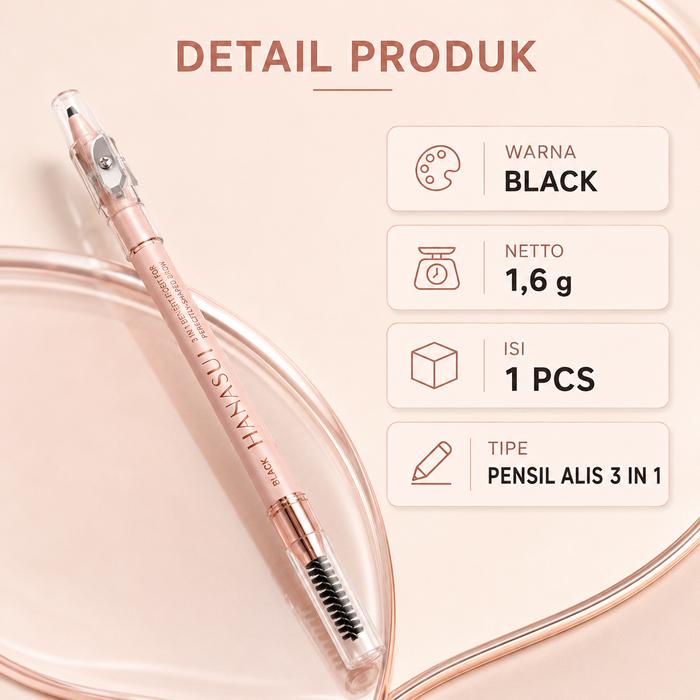 Hanasui Eyebrowtiful Pencil 3 in 1 Black 1.6g - Pensil Alis + Spoolie + Rautan