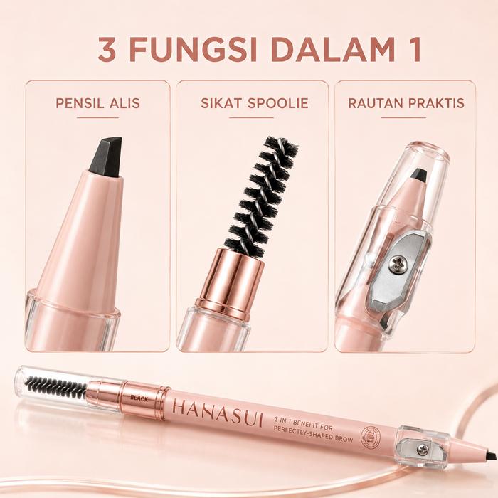 Hanasui Eyebrowtiful Pencil 3 in 1 Black 1.6g - Pensil Alis + Spoolie + Rautan
