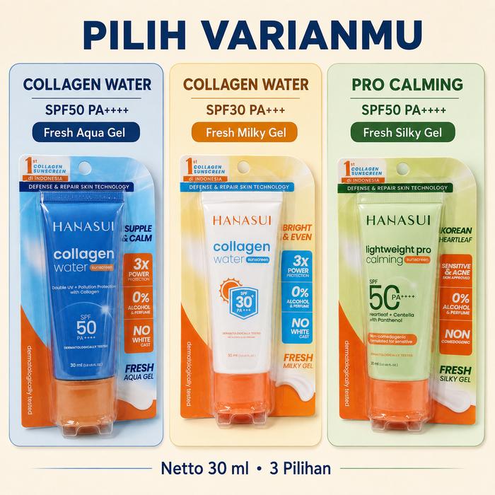 Hanasui Sunscreen 30ml SPF 30 & SPF 50 - Collagen Water & Lightweight Pro Calming