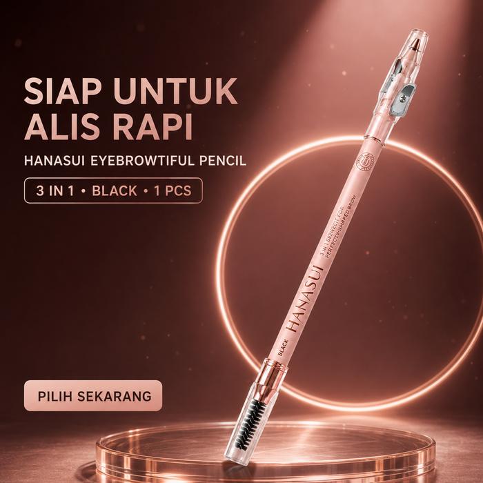 Hanasui Eyebrowtiful Pencil 3 in 1 Black 1.6g - Pensil Alis + Spoolie + Rautan