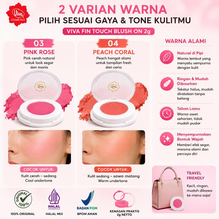 Viva Fin Touch Blush On 2g - Blush Wajah 03 Pink & 04 Peach Natural Finish