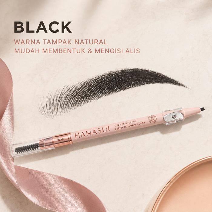 Hanasui Eyebrowtiful Pencil 3 in 1 Black 1.6g - Pensil Alis + Spoolie + Rautan