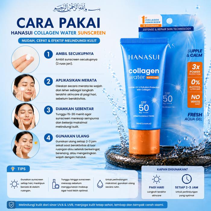 Hanasui Collagen Water Sunscreen SPF 50 PA++++ 30ml - Sunscreen Aqua Gel No White Cast